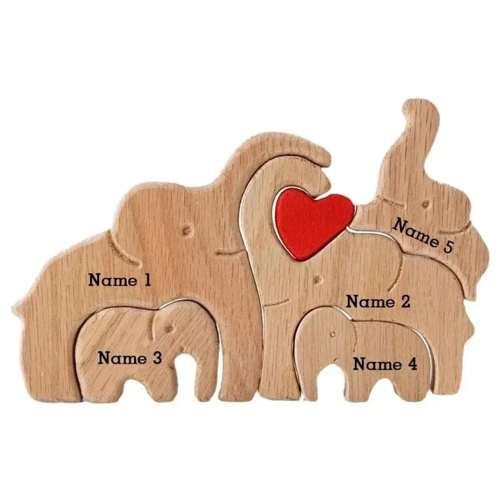 Personalized Wooden Custom Family Name Elephant Sculpture