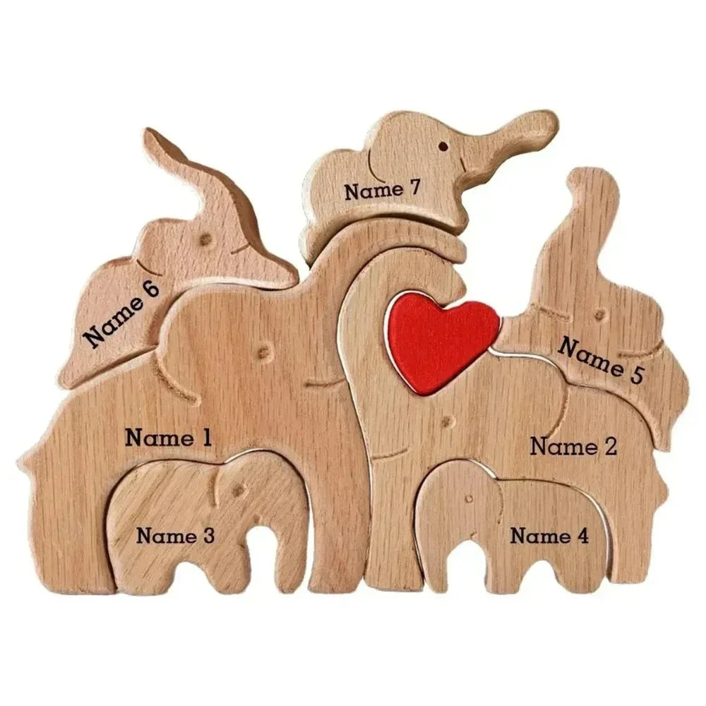 Personalized Wooden Custom Family Name Elephant Sculpture
